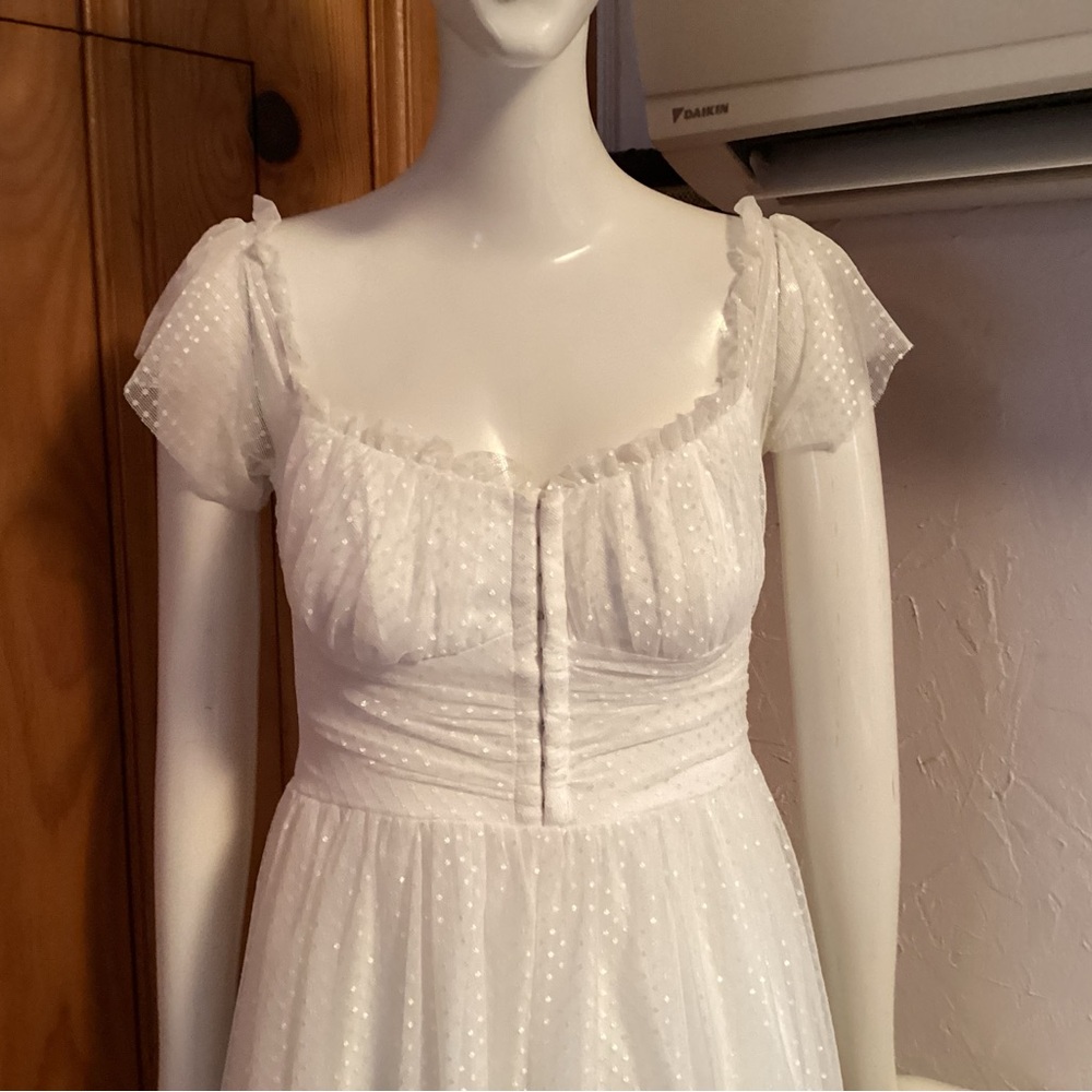 White Midi Swiss Dot Cap-Sleeve Dress - Picture 5 of 10